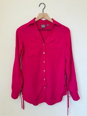 Soho Jeans Shirt Fuchsia Blouse Size XS With Lace-Up Side Details